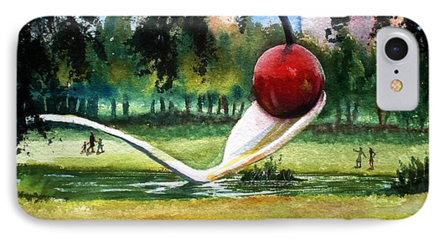 Cherry & Spoon iPhone 7 Case featuring the painting Cherry and Spoon by Marilyn Jacobson