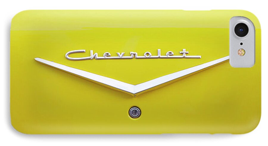 Chevrolet iPhone 7 Case featuring the photograph Chevrolet Bel Air in Yellow by Toni Hopper