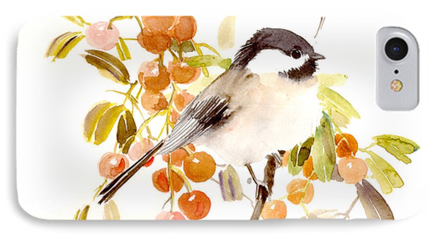 Vintage Style Bird iPhone 7 Case featuring the painting Chickadee by Suren Nersisyan