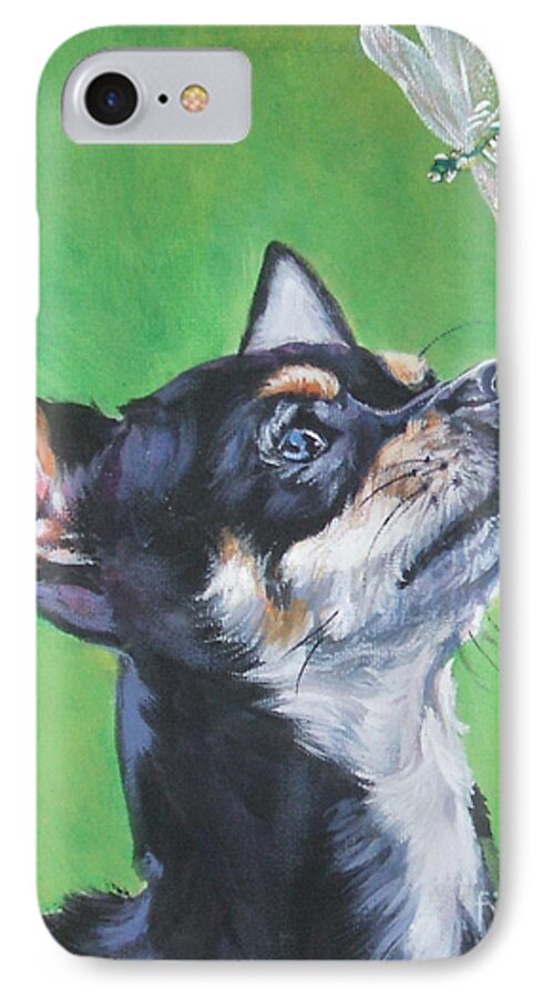 Chihuahua iPhone 7 Case featuring the painting Chihuahua with dragonfly by Lee Ann Shepard