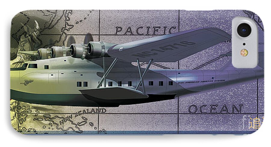 Planes iPhone 7 Case featuring the digital art China Clipper Chasing The Sun by Kenneth De Tore