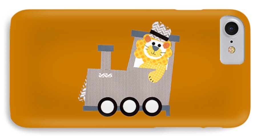 A Kiddies Style Train With A Teddy Bear Engineer. iPhone 7 Case featuring the painting Choo Choo T-shirt by Herb Strobino