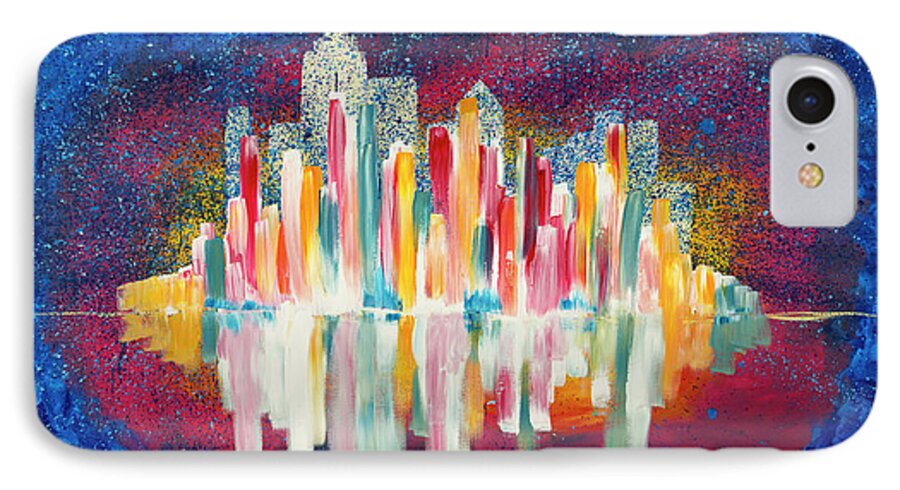 City iPhone 7 Case featuring the painting City Skyline by Chelsie Ring