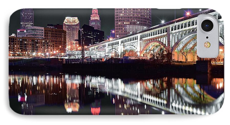 Cleveland iPhone 7 Case featuring the photograph CLE in Selective Color by Frozen in Time Fine Art Photography