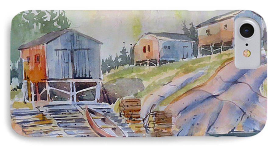 Newfoundland iPhone 7 Case featuring the painting Coastal Village - Newfoundland by David Gilmore