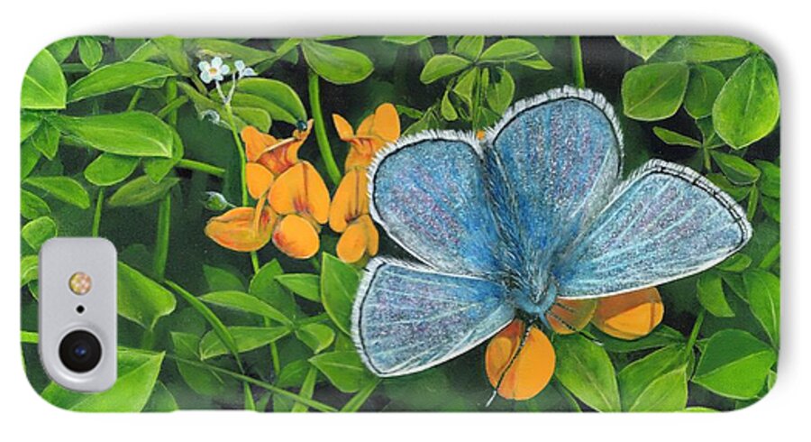 Common Blue iPhone 7 Case featuring the painting Common Blue on Bird's-foot Trefoil by John Neeve