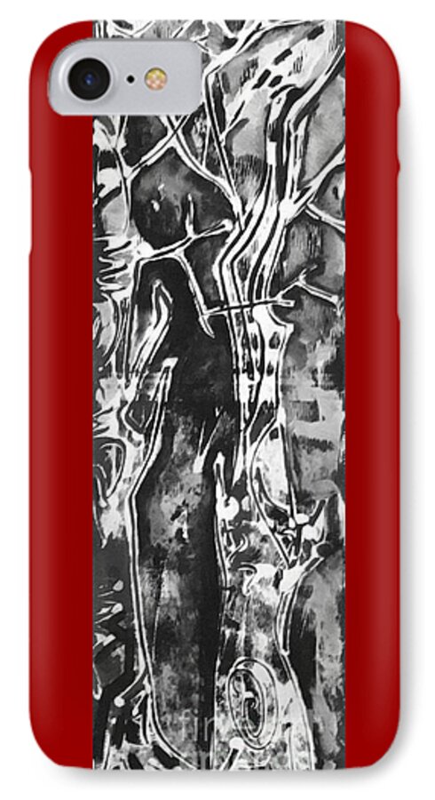Trees Mono-prints Carol Rashawnna Williams Nature Black And White iPhone 7 Case featuring the painting Convenor by Carol Rashawnna Williams