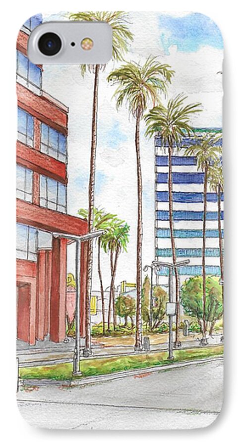 Urban Landscapes iPhone 7 Case featuring the painting Corner Wilshire Blvd. and Curson, Miracle Mile, Los Angeles, CA by Carlos G Groppa