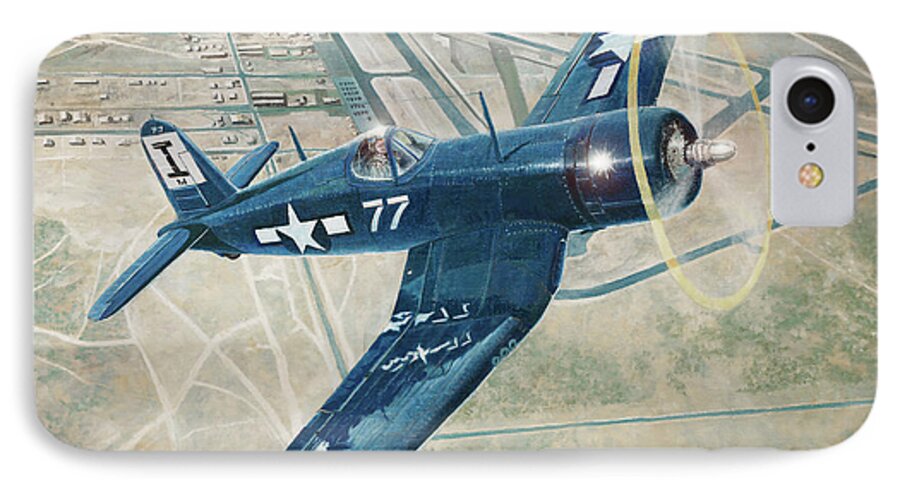 Aviation iPhone 7 Case featuring the painting Corsair Over Mojave by Douglas Castleman