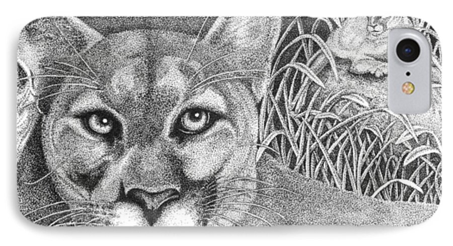 Wildlife iPhone 7 Case featuring the drawing Cougar by Lawrence Tripoli