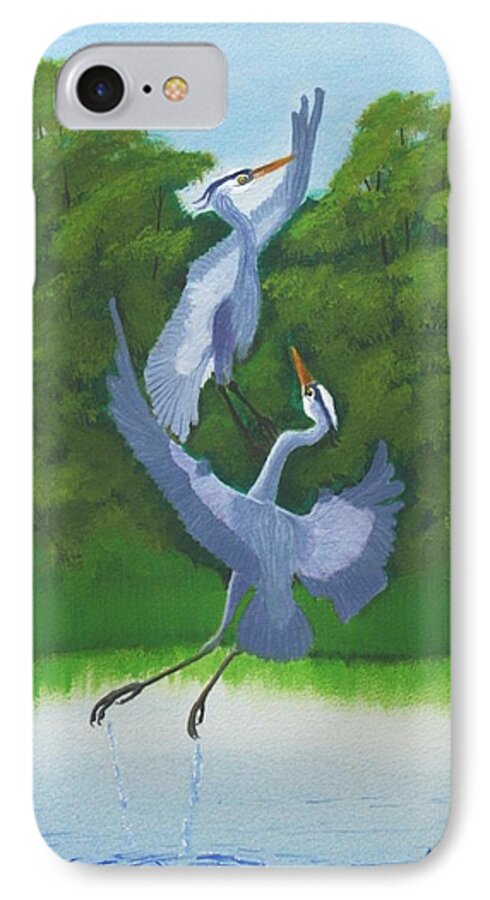 Great Blue Herons iPhone 7 Case featuring the painting Courtship Dance by Mike Robles