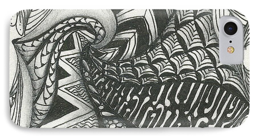 Zentangle iPhone 7 Case featuring the drawing Crazy Spiral by Jan Steinle