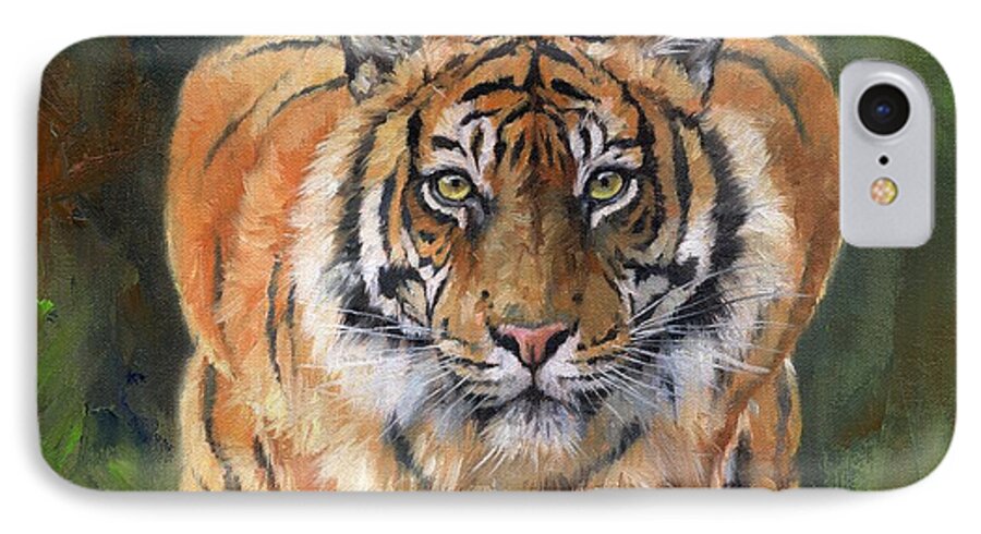 Tiger iPhone 7 Case featuring the painting Crouching Tiger by David Stribbling