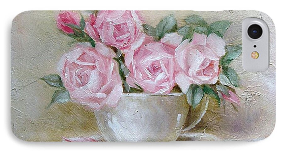Roses iPhone 7 Case featuring the painting Cup And Saucer Roses by Chris Hobel