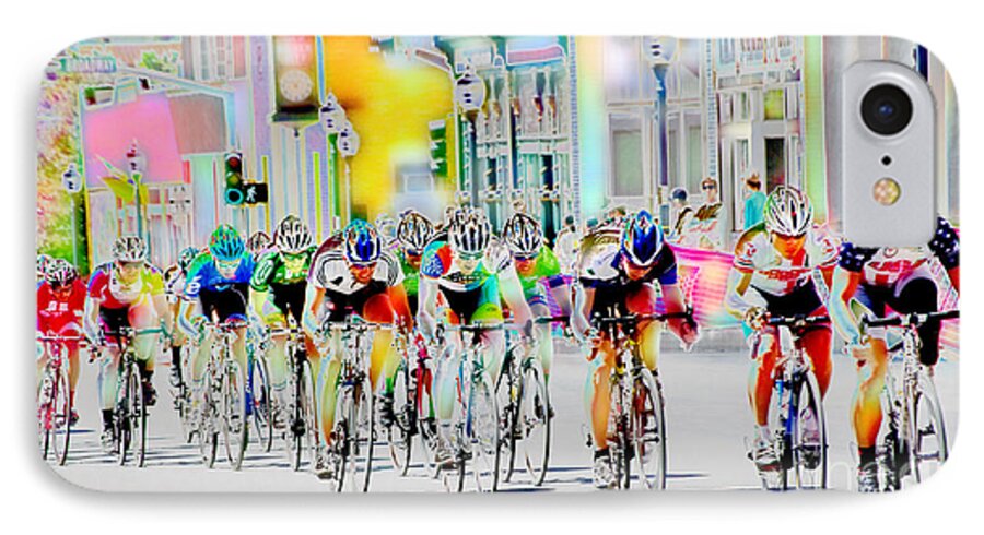 Photo Art iPhone 7 Case featuring the digital art Cycling Down Main Street USA by Vicki Pelham