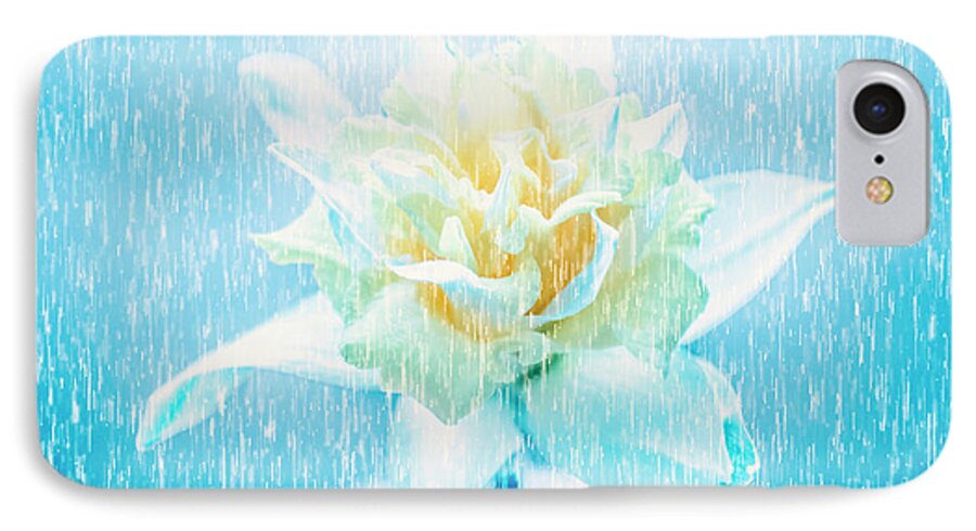 Dramatic iPhone 7 Case featuring the photograph Daffodil flower in rain. Digital art by Jorgo Photography