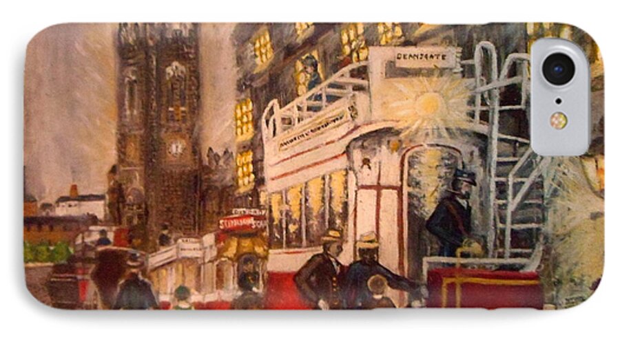 Deansgate iPhone 7 Case featuring the painting Deansgate with tram by Peter Gartner
