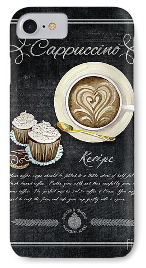 Cappuccino iPhone 7 Case featuring the painting Deja Brew Chalkboard Coffee 3 Cappuccino Cupcakes Chocolate Recipe by Audrey Jeanne Roberts