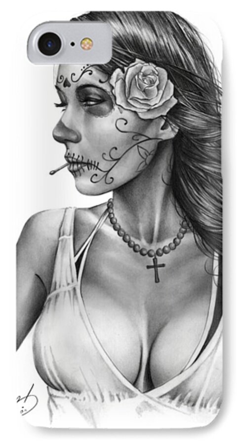 Jennifer iPhone 7 Case featuring the drawing Dia De Los Muertos 1 by Pete Tapang
