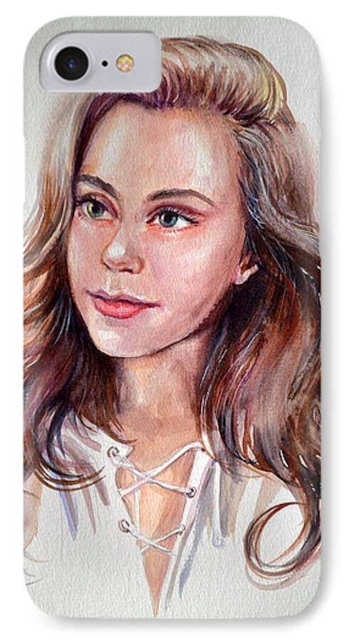 Girl iPhone 7 Case featuring the painting Diana by Katerina Kovatcheva