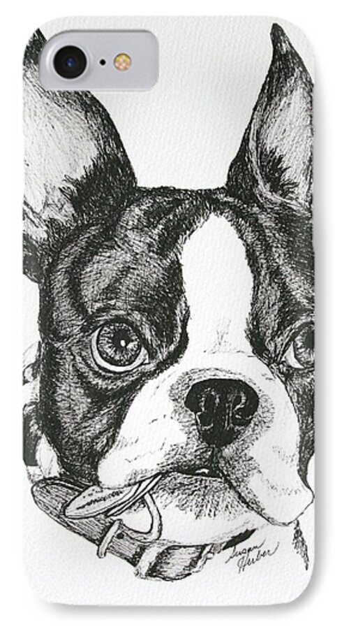 Boston Terrier iPhone 7 Case featuring the drawing Dog Tags by Susan Herber
