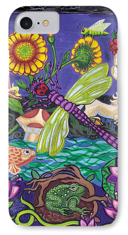 Dragonfly iPhone 7 Case featuring the painting Dragonfly and Unicorn by Genevieve Esson