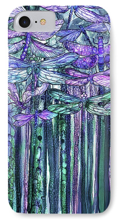 Carol Cavalaris iPhone 7 Case featuring the mixed media Dragonfly Bloomies 2 - Lavender Teal by Carol Cavalaris