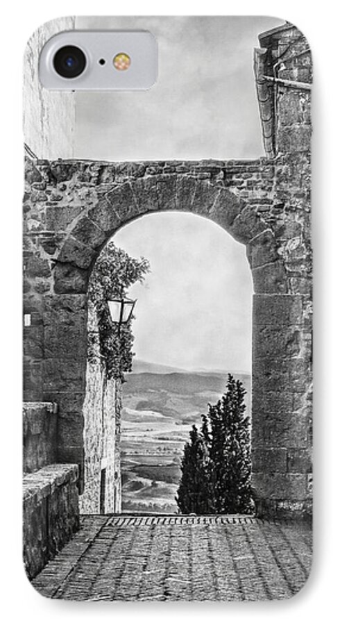 Italy iPhone 7 Case featuring the photograph Etruscan Arch B/W by Hanny Heim