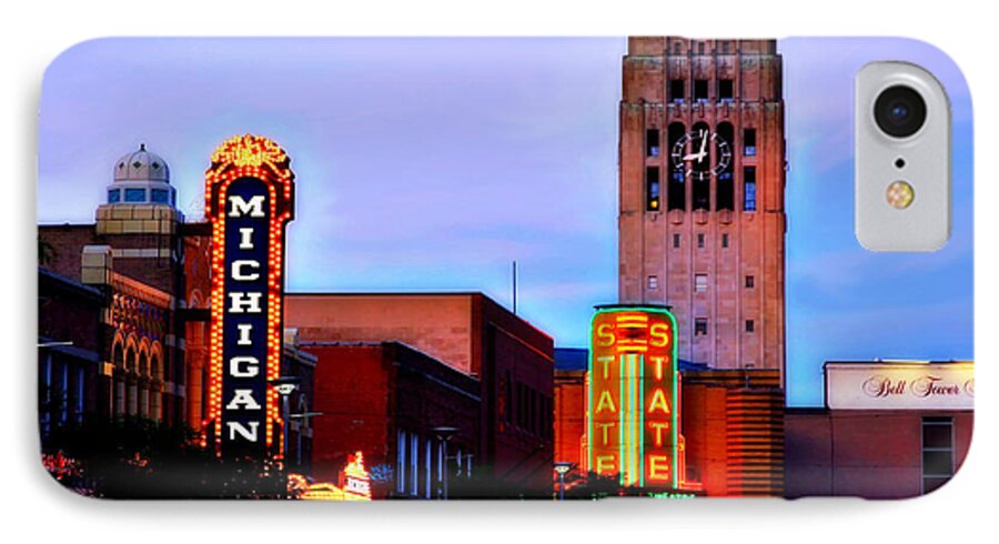 Michigan Theatre iPhone 7 Case featuring the photograph Evening in Ann Arbor by Pat Cook