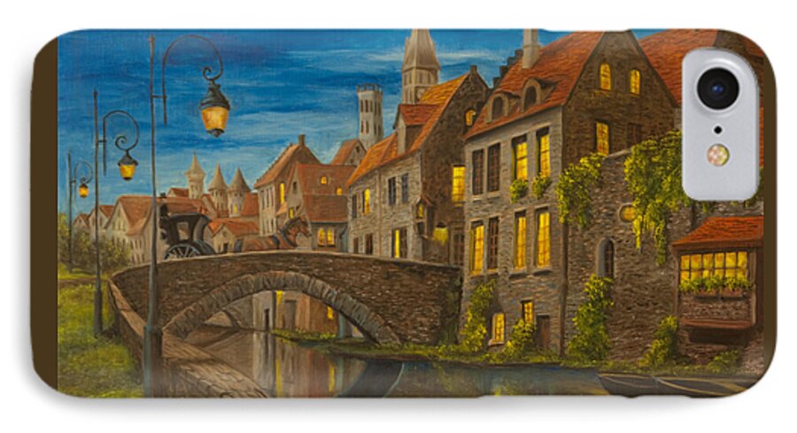 Bruges Belgium Art iPhone 7 Case featuring the painting Evening in Brugge by Charlotte Blanchard