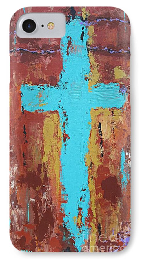 Cross iPhone 7 Case featuring the painting Faith by Mary Mirabal