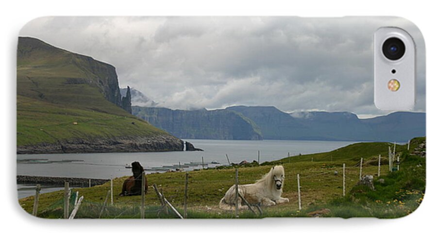 Scenery iPhone 7 Case featuring the photograph Faroe Islands Horses by Susanne Baumann
