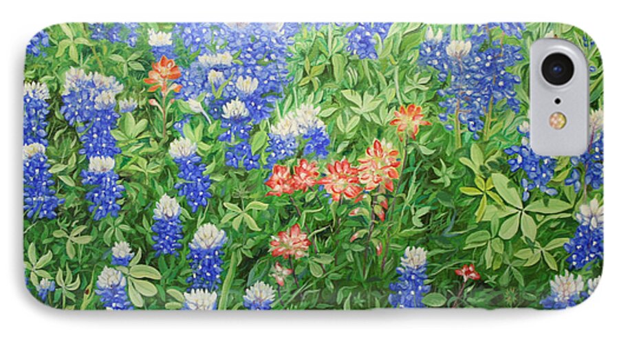 Bluebonnets iPhone 7 Case featuring the painting Field of Blue by Mike Ivey