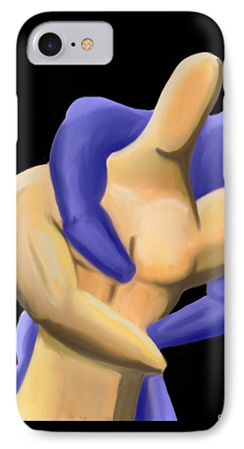 Yellow iPhone 7 Case featuring the painting Fingermen wrestling by ThomasE Jensen