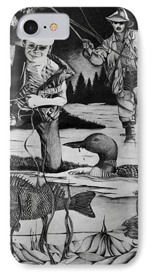 Fishing iPhone 7 Case featuring the drawing Fishing Vacation by Bruce Bley