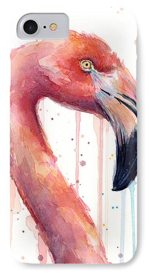 Watercolor Flamingo iPhone 7 Case featuring the painting Flamingo Painting Watercolor - Facing Right by Olga Shvartsur