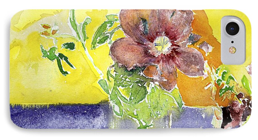  iPhone 7 Case featuring the painting Flowers on a Blue Table by Kathleen Barnes
