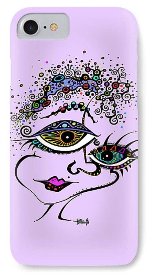 Color Added To Black And White Drawing Of Girl iPhone 7 Case featuring the digital art Frazzled by Tanielle Childers
