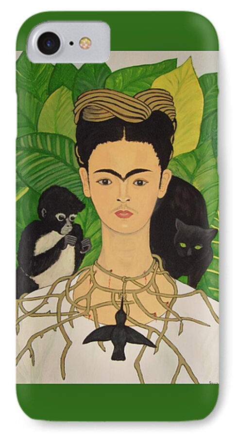 Frida Kahlo iPhone 7 Case featuring the painting Frida with Monkey and Cat by Stephanie Moore