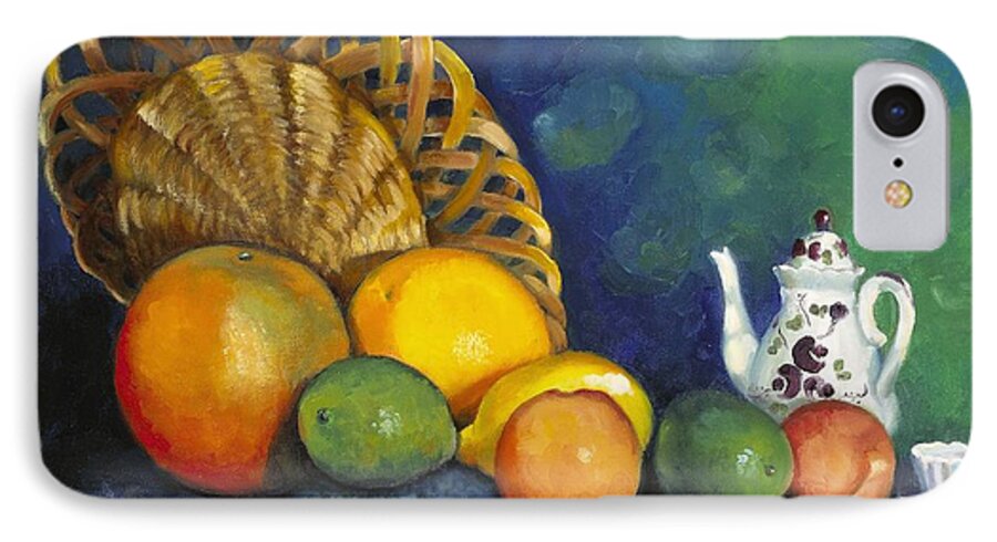 Still Life iPhone 7 Case featuring the painting Fruit on Doily by Marlene Book