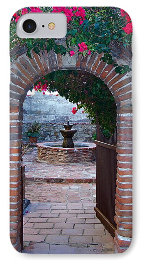 Gate iPhone 7 Case featuring the photograph Gate to the Sacred Garden and Bell Wall Mission San Juan Capistrano California by Karon Melillo DeVega