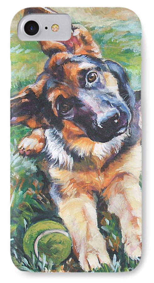 Dog iPhone 7 Case featuring the painting German shepherd pup with ball by Lee Ann Shepard
