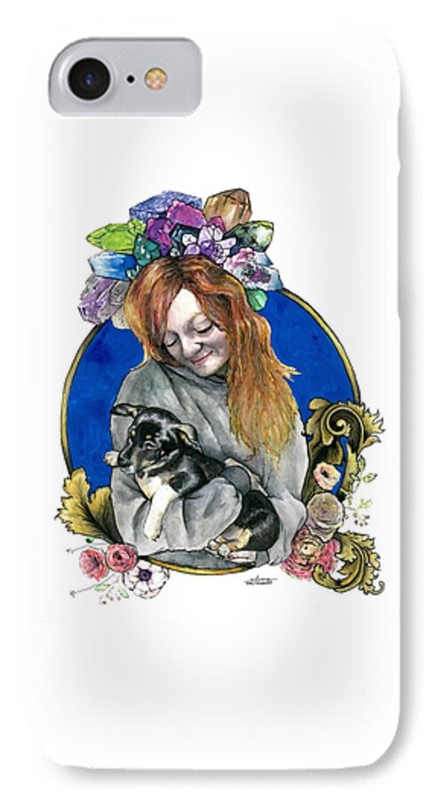 Puppy iPhone 7 Case featuring the painting Ginger and her Lovelies by Arleana Holtzmann