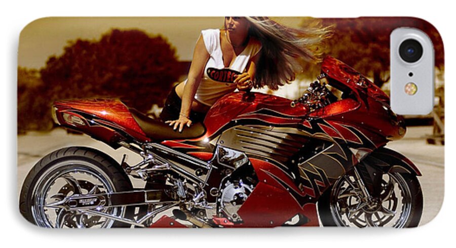 Motorcycle iPhone 7 Case featuring the photograph Girl On Fire by Lawrence Christopher
