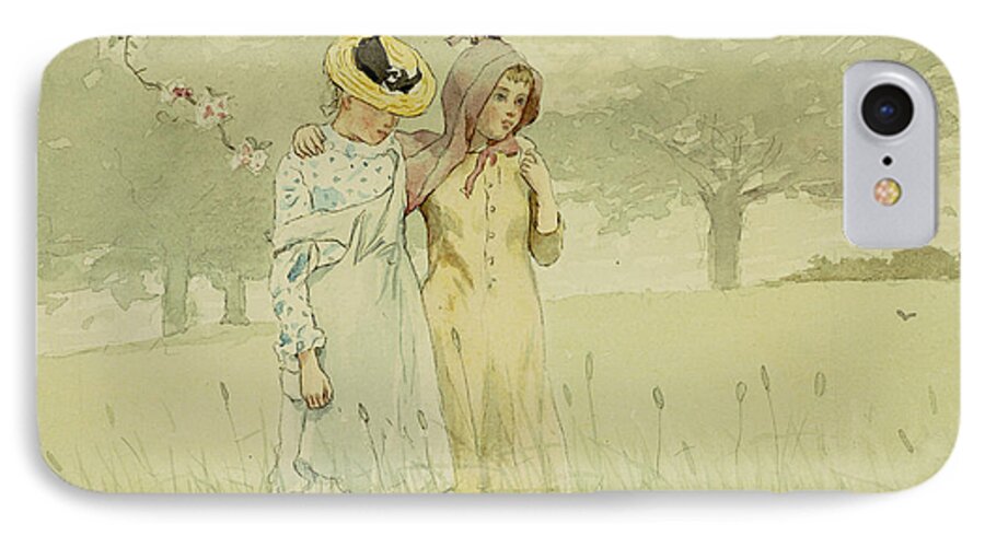 Girls Strolling In An Orchard iPhone 7 Case featuring the painting Girls strolling in an Orchard by Winslow Homer