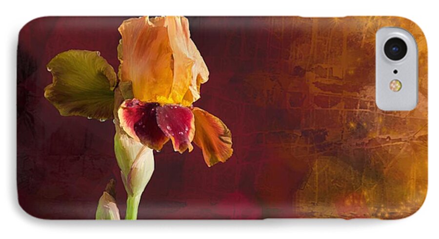 Beautiful iPhone 7 Case featuring the digital art Gold and Red Iris by Debra Baldwin