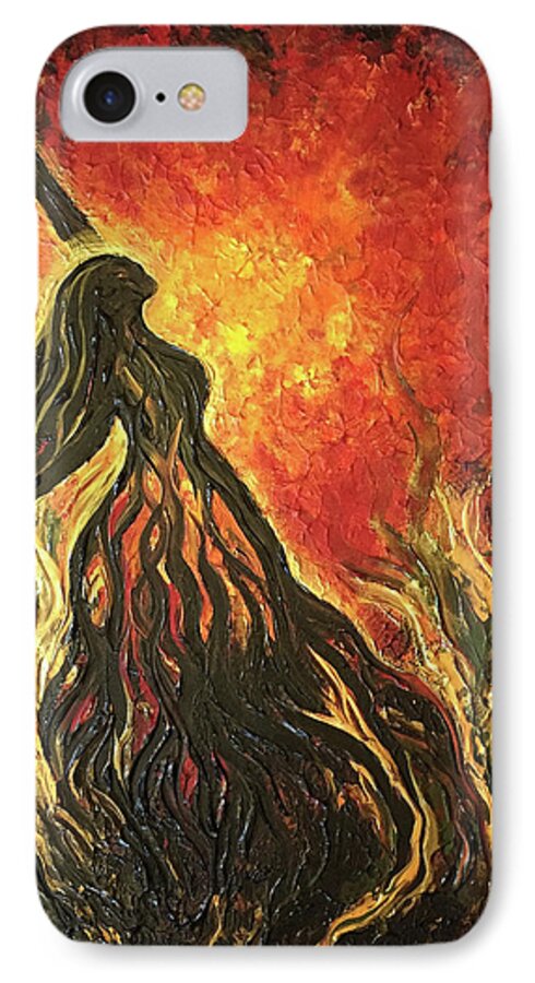 Fire iPhone 7 Case featuring the painting Golden Goddess by Michelle Pier