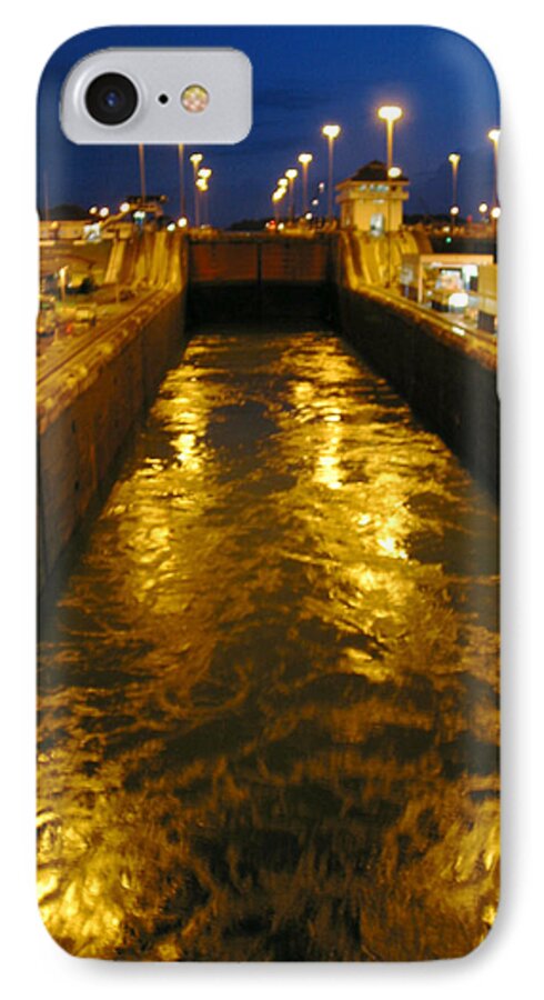 Golden iPhone 7 Case featuring the photograph Golden Panama Canal by Phyllis Kaltenbach