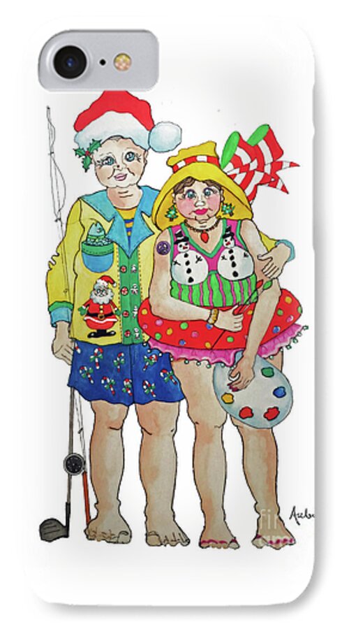 Christmas iPhone 7 Case featuring the painting Gram - Cracker and PaPa by Rosemary Aubut