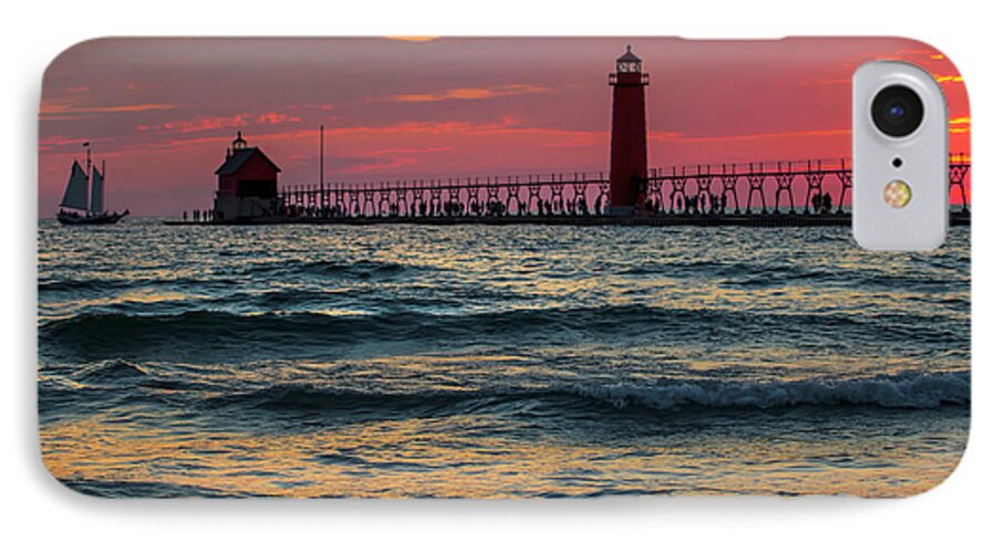 Pier iPhone 7 Case featuring the photograph Grand Haven Pier Sail by Pat Cook